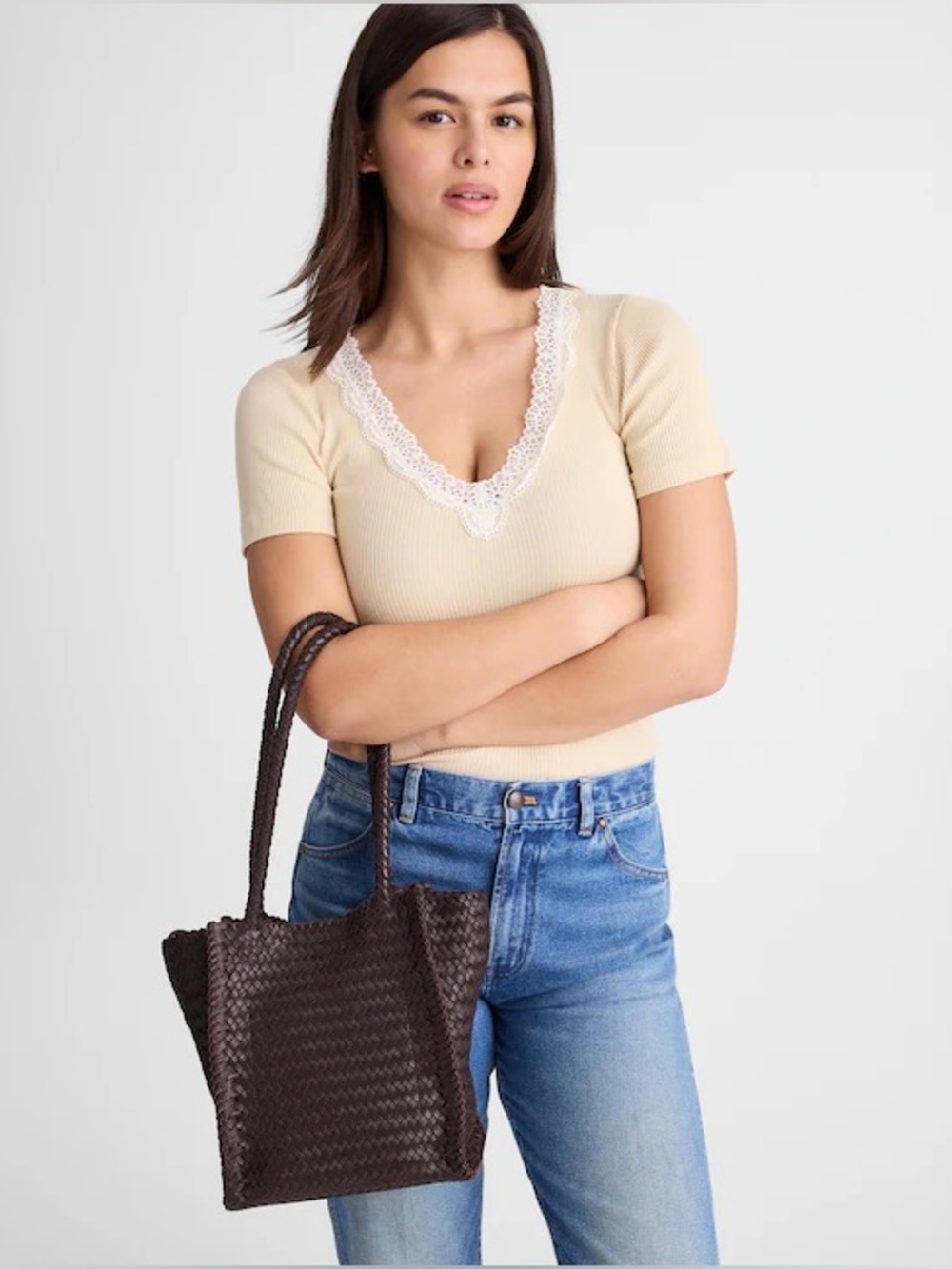 MADEWELL • The Lexington Real Brown Leather Intrecciato Weave Small Box Tote - Picture 7 of 14